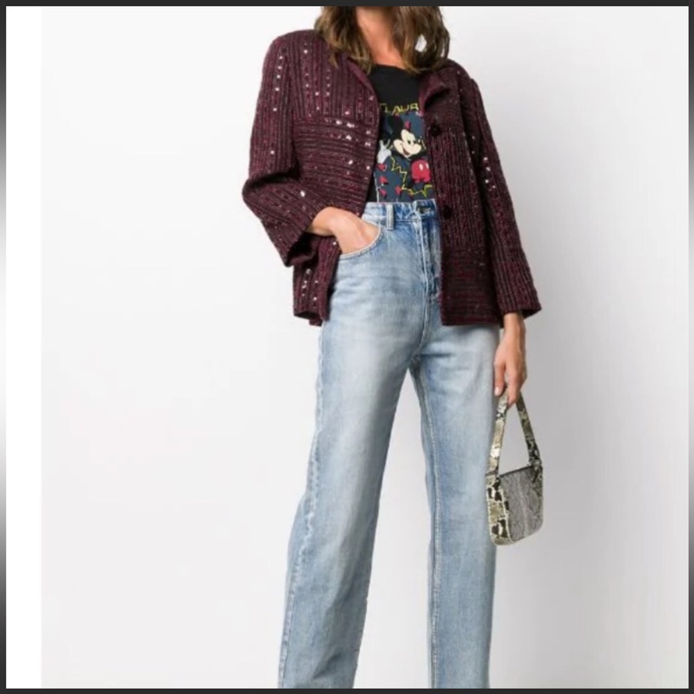 Chanel Gorgeous Burgundy Tweed Cropped Jacket & Vest Set with Sequin Eu 42 USA 6